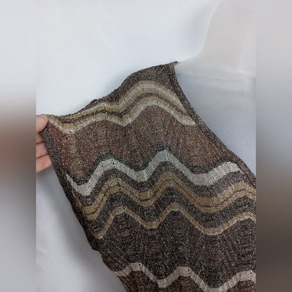 CACHE Western Brown Tan Chevron Stretchy Knit Top (#1,375) - Picture 3 of 7